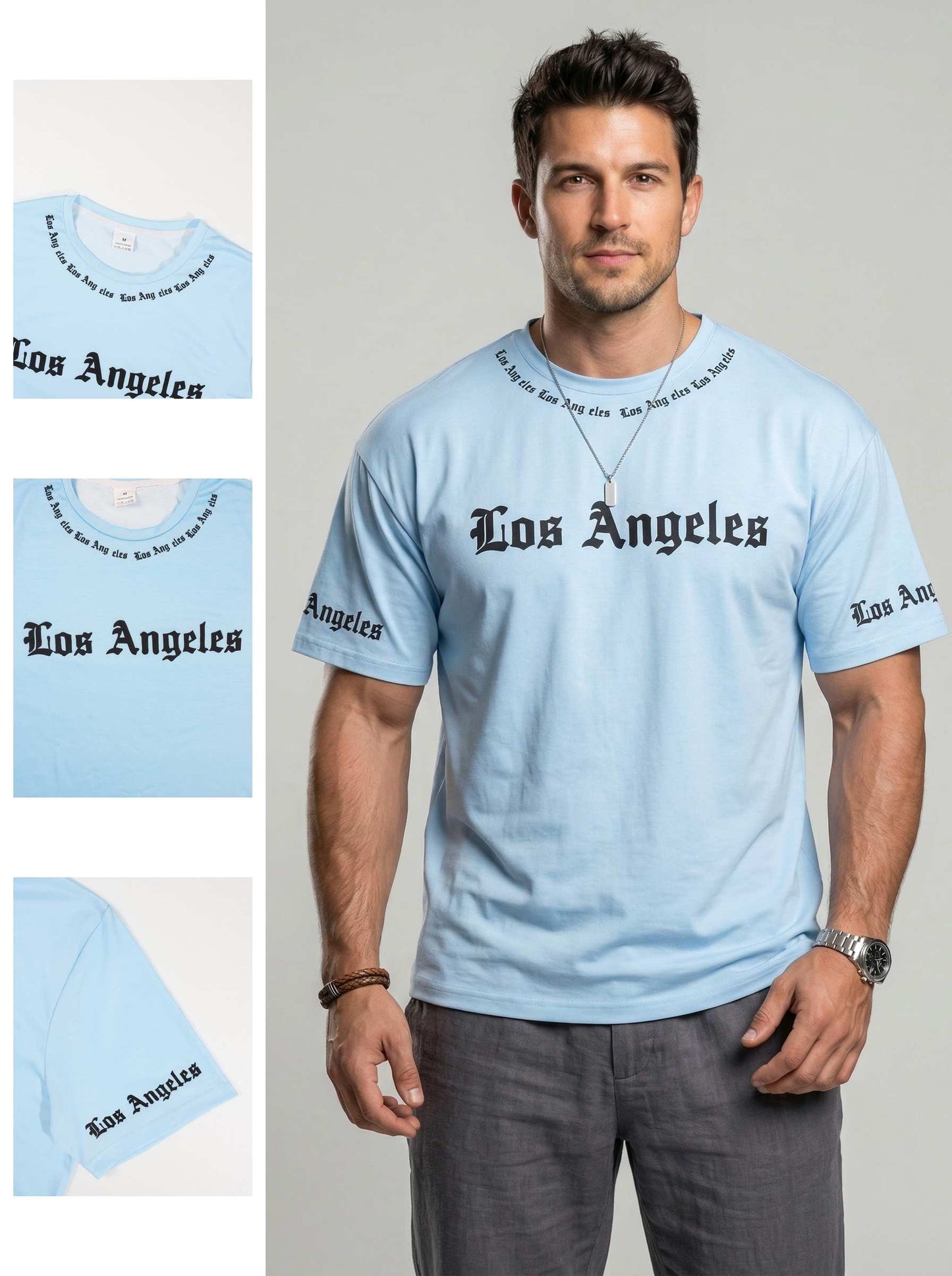 KZZ  Men's Crew-Neck T-Shirt with Letter Print