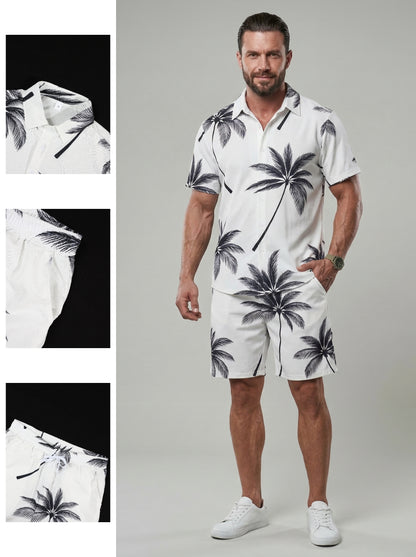 KZZ Men's Tropical Palm Tree Print Outdoor Casual Set