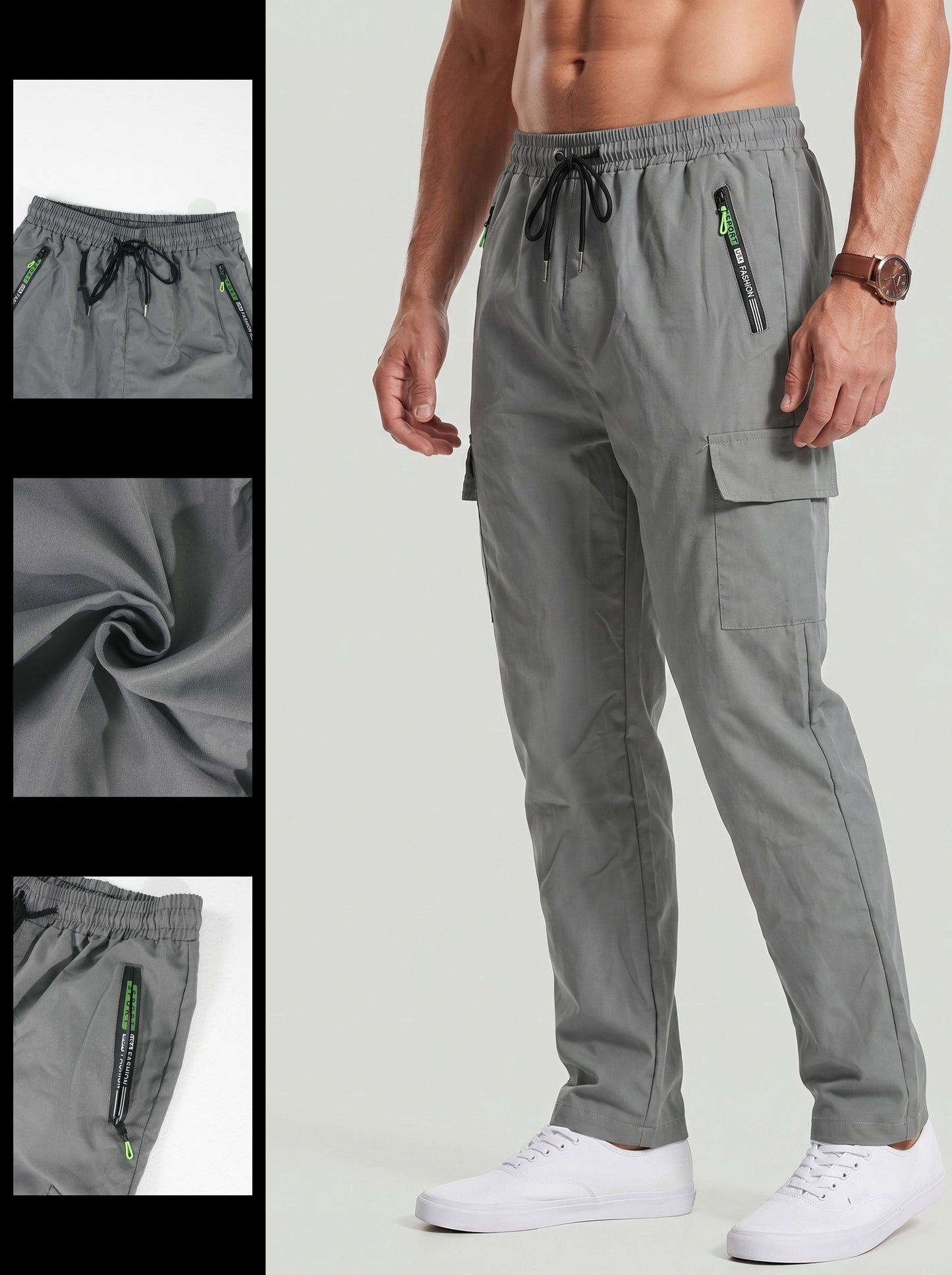 KZZ Men's Solid-Color Cargo Joggers