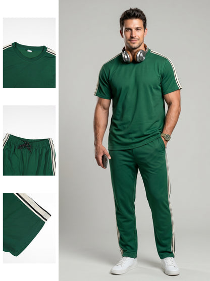 KZZ Men's Solid-Color T-Shirt and Drawstring-Waist Trousers Two-Piece Set