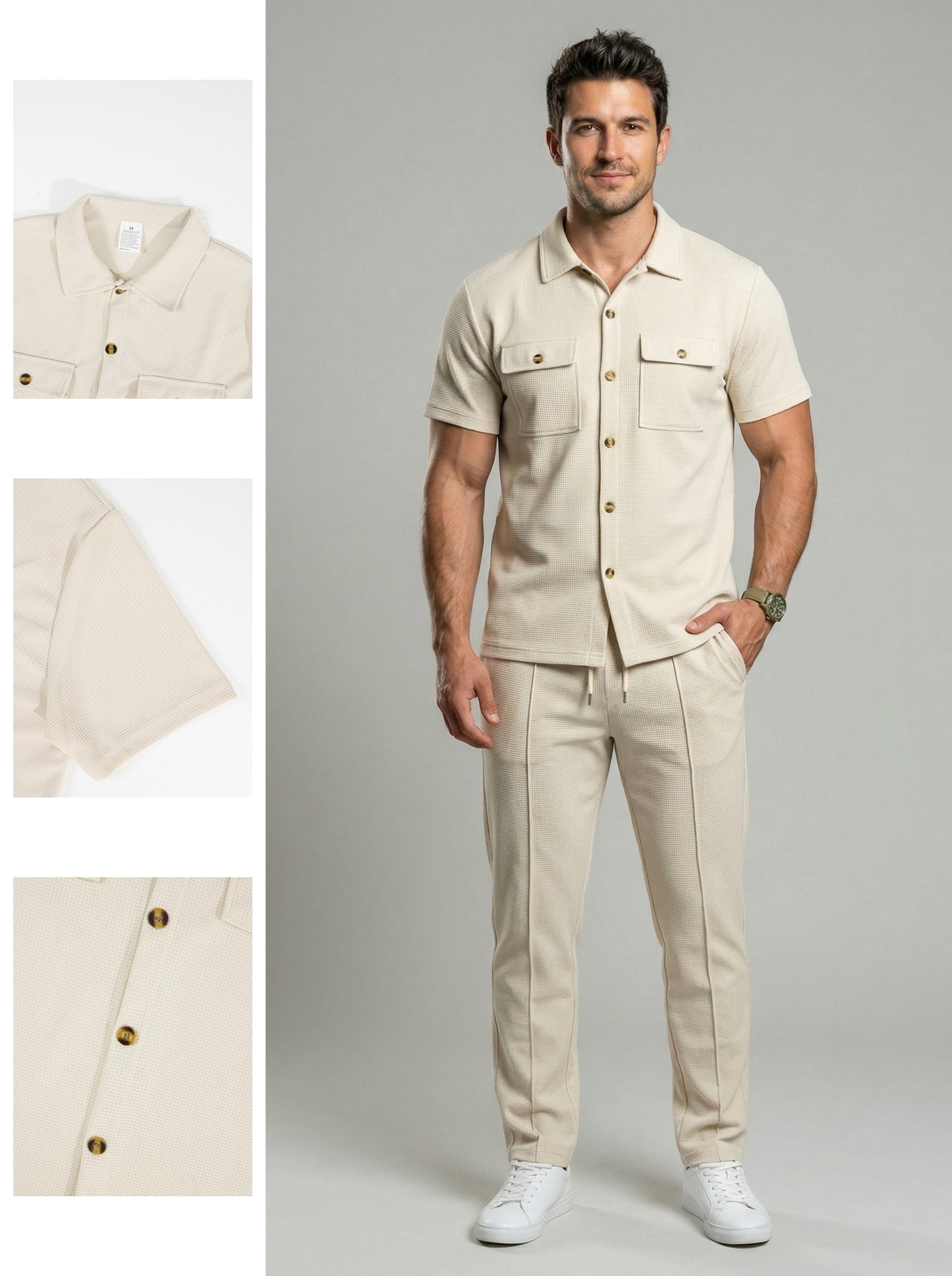 KZZ Solid-Color Button-Down Shirt and Trousers Set