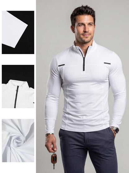 KZZ Men's Half-Zip Long-Sleeve Compression Shirt
