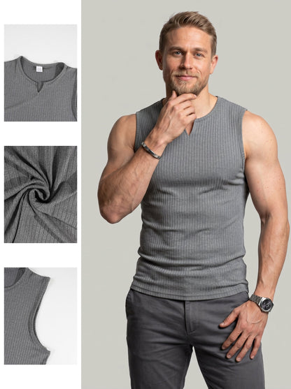 KZZ Solid-Color V-Neck Sleeveless Pullover Vest T-Shirt
