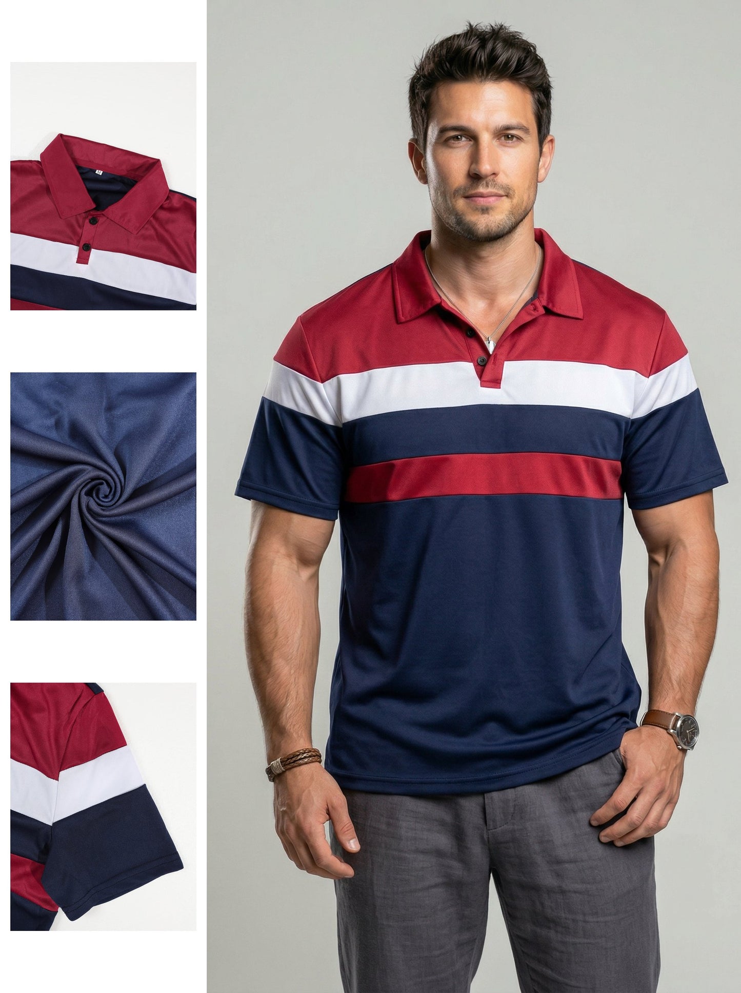 KZZ Men's Colorblock Short Sleeve Polo Shirt