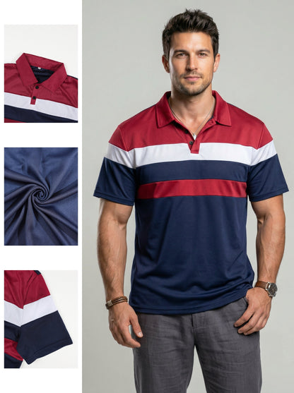 KZZ Men's Colorblock Short Sleeve Polo Shirt