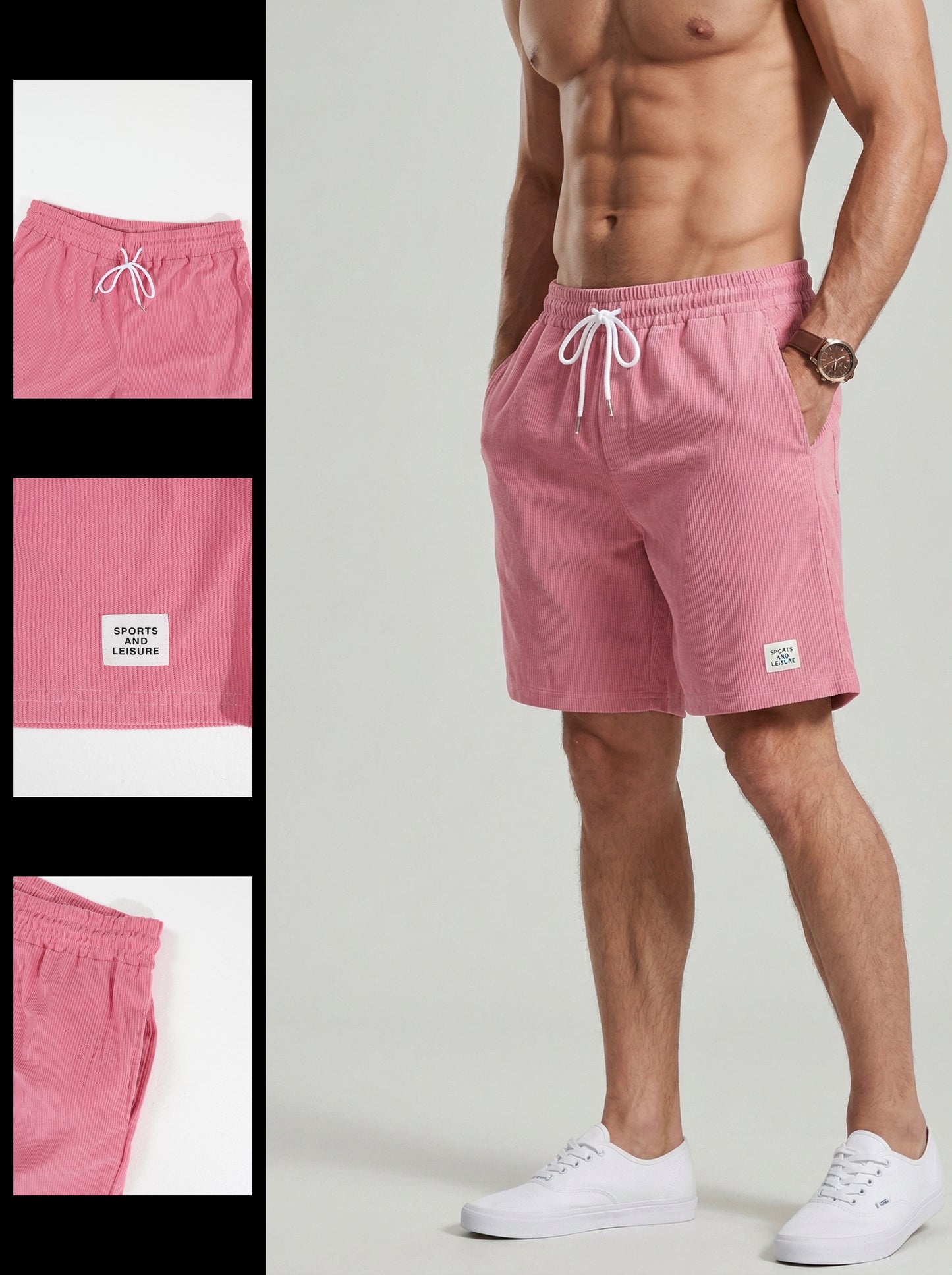 KZZ Men's Solid Patched Drawstring Waist Shorts