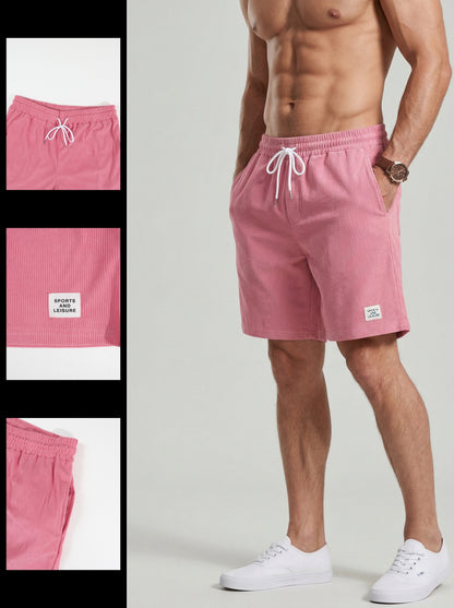 KZZ Men's Solid Patched Drawstring Waist Shorts