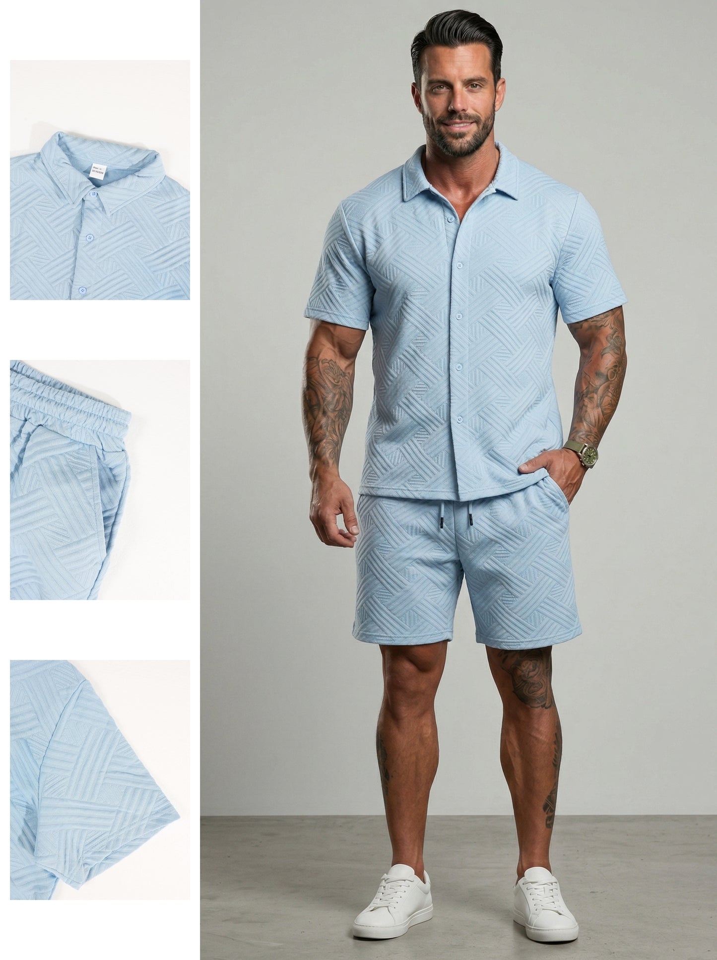 KZZ Short-sleeve button-down shirt and drawstring shorts