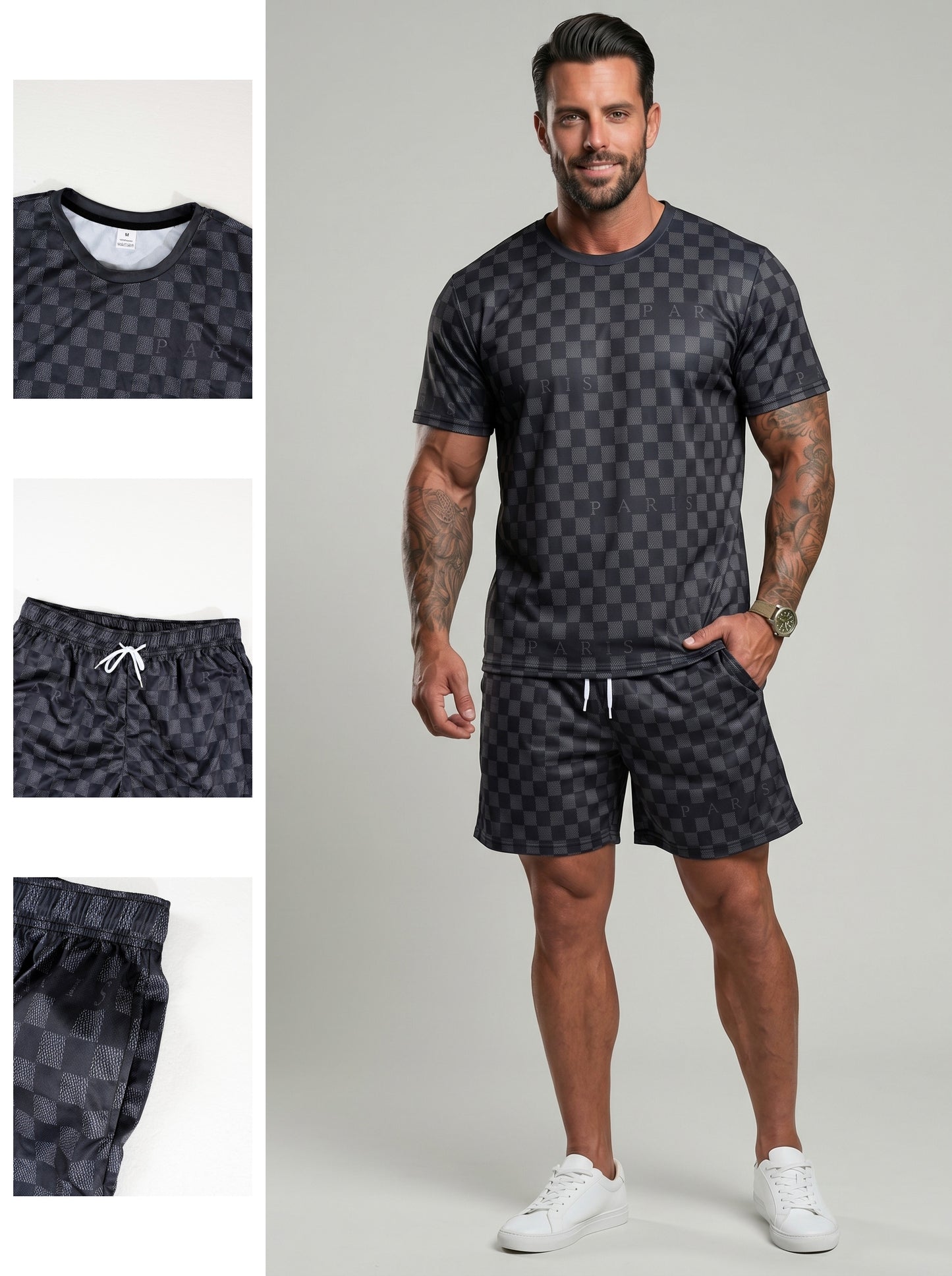 KZZ Men's Crew Neck Short-Sleeve T-Shirt and Shorts Set
