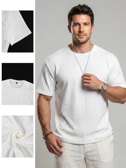 KZZ Men's Spring/Summer Solid-Color Short-Sleeve T-Shirt with Textured Fabric
