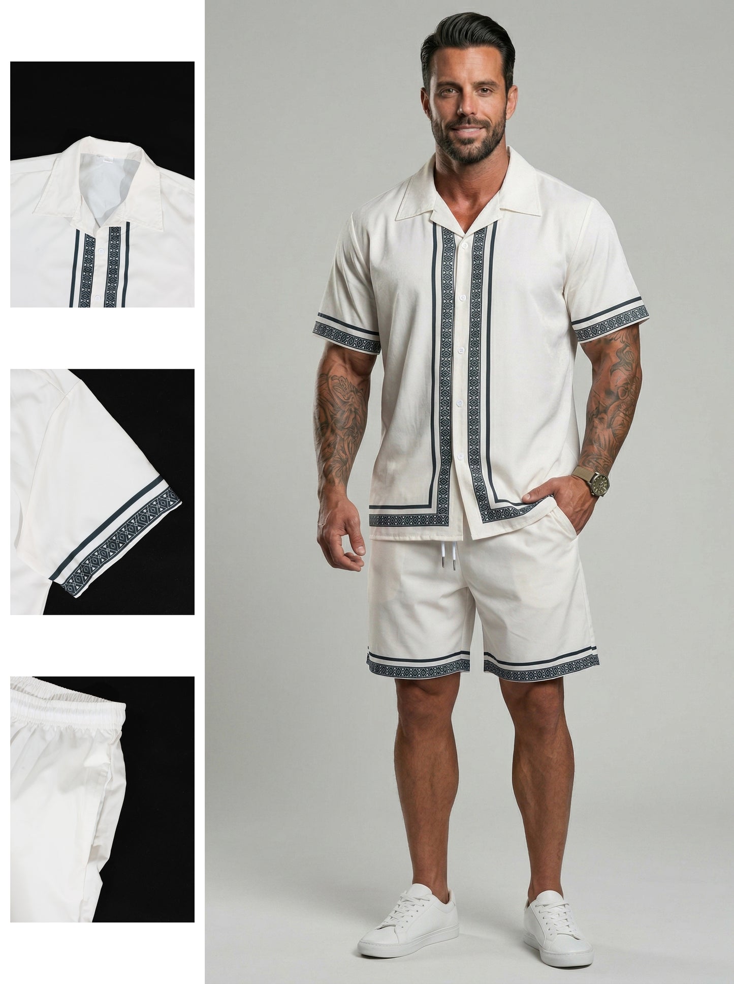 KZZ Casual Vacation Short-Sleeve Shirt and Shorts Set