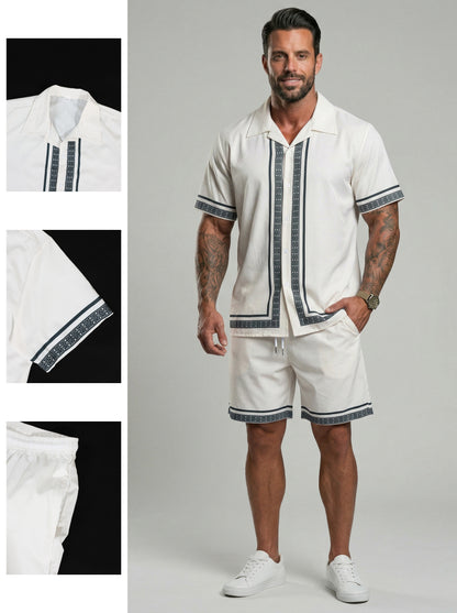 KZZ Casual Vacation Short-Sleeve Shirt and Shorts Set