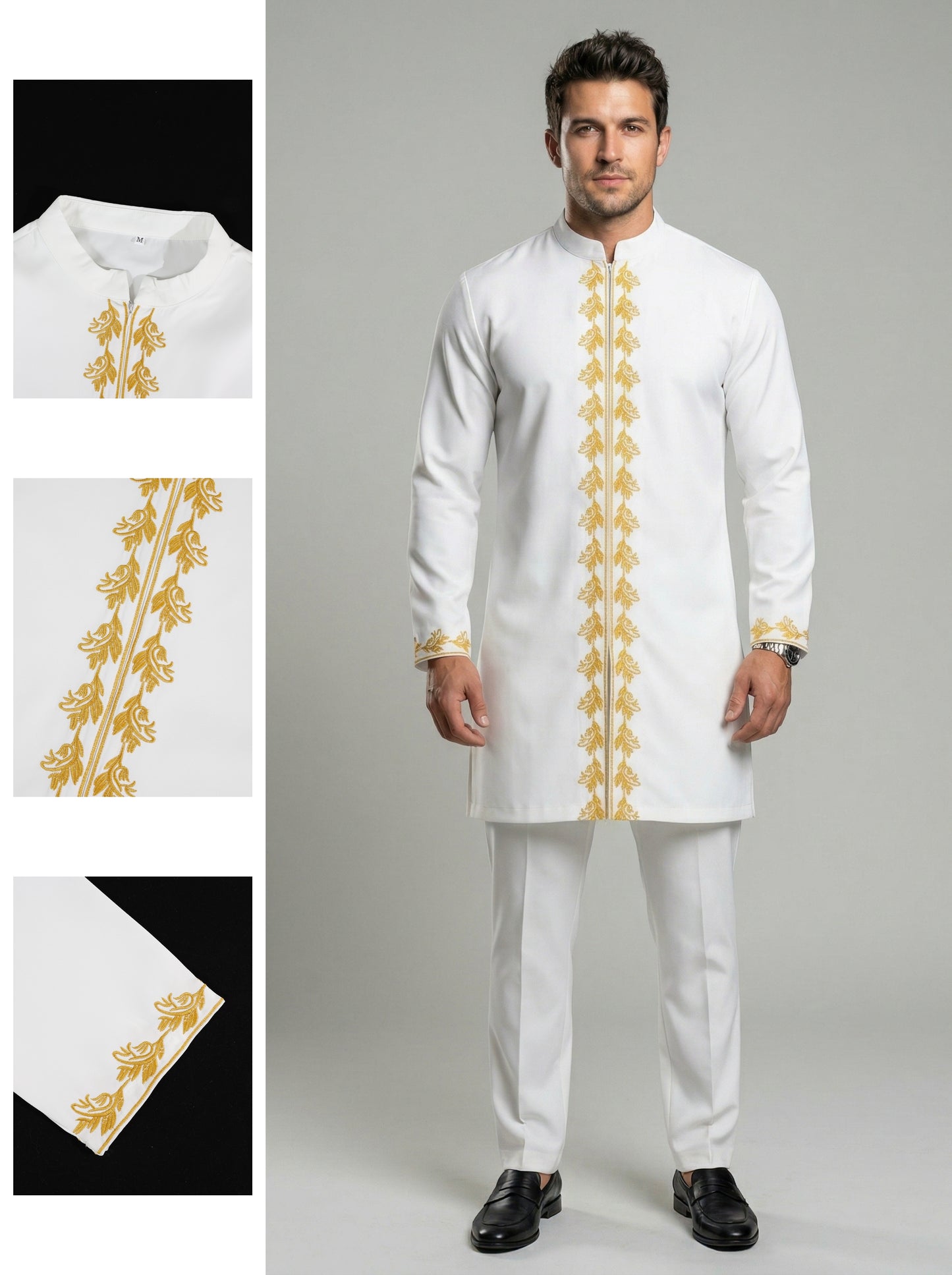 VVZ Long-Sleeve Embroidered Stand-Collar Shirt and Casual Trousers