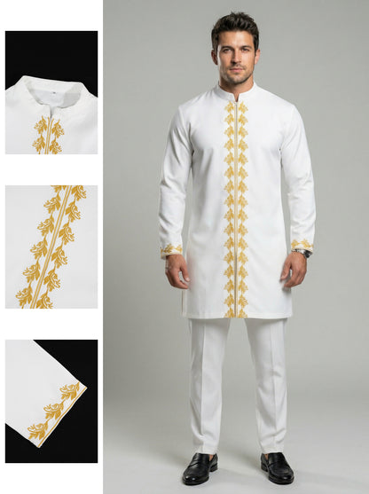VVZ Long-Sleeve Embroidered Stand-Collar Shirt and Casual Trousers