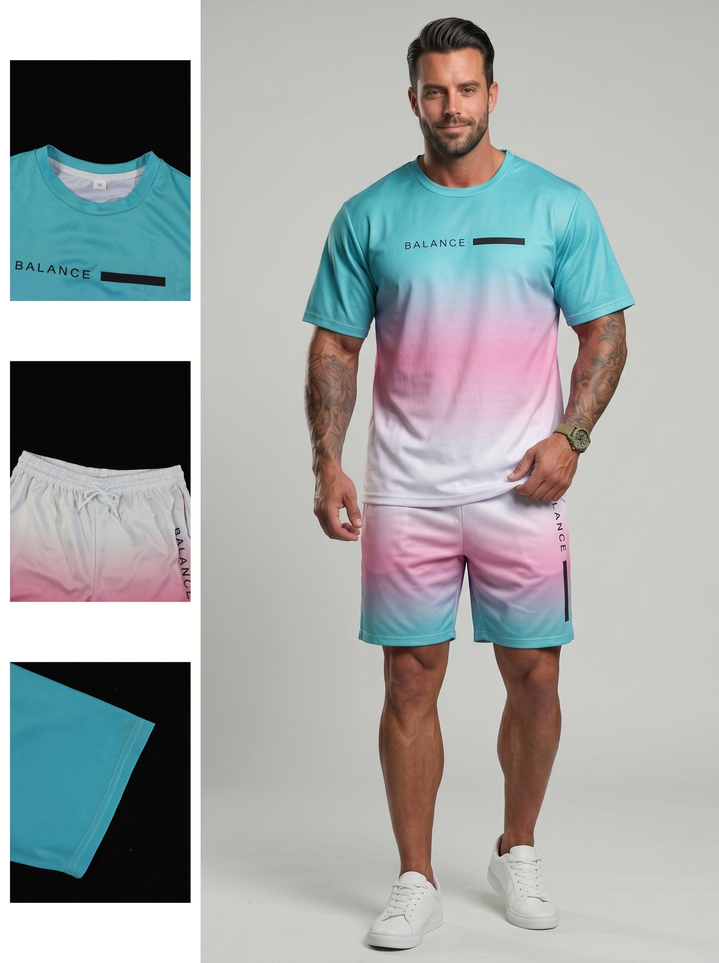 KZZ Gradient Short-Sleeve Top and Drawstring Shorts