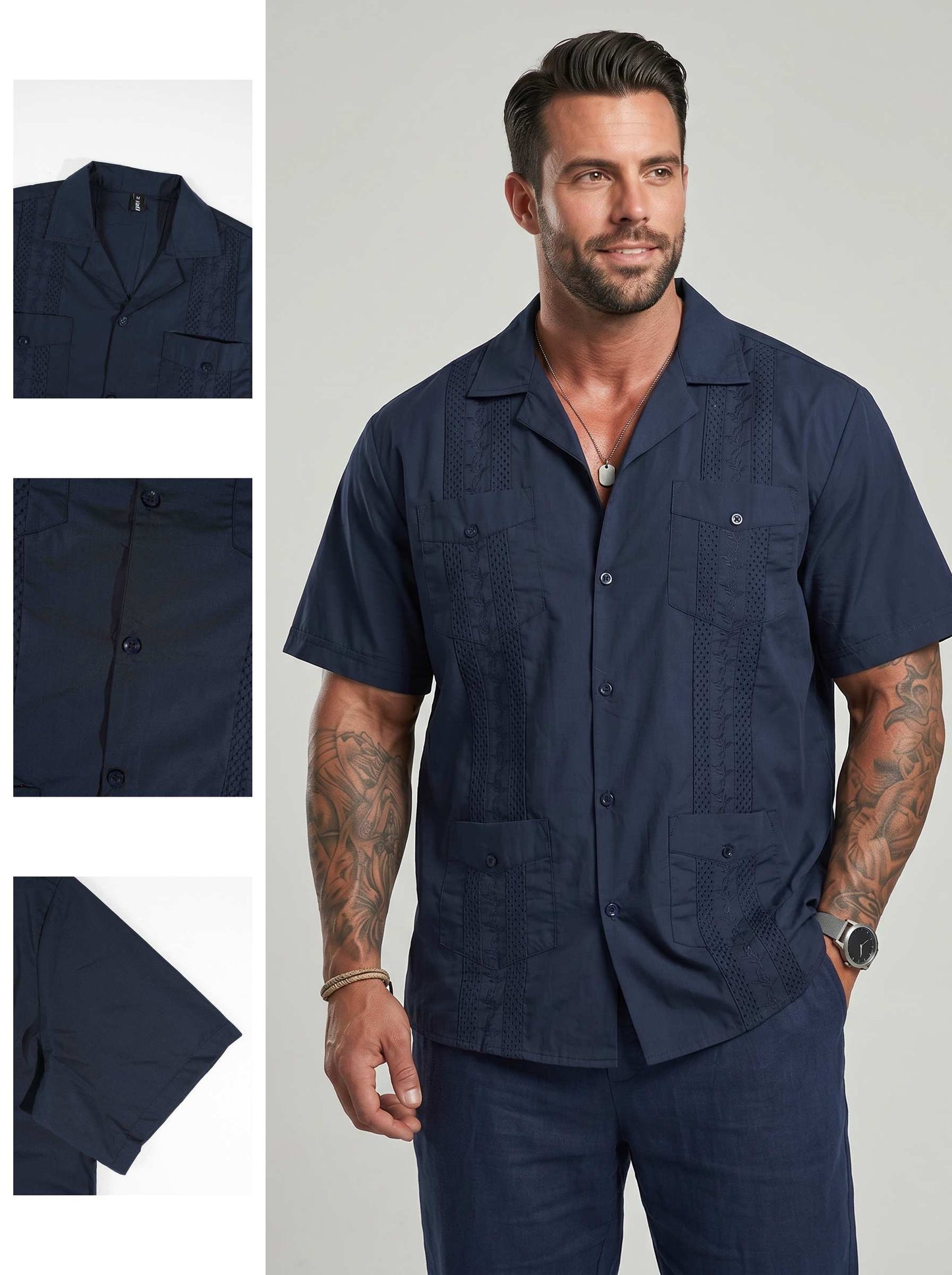 KZZ Men's Short-Sleeve Collared Shirt
