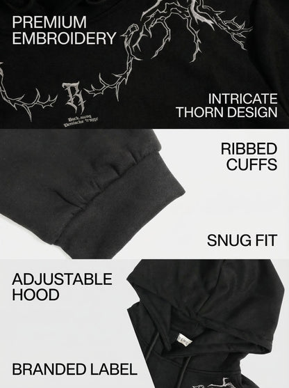 KZZ Men's Casual Loose-Fit Embroidered Thorns Hooded