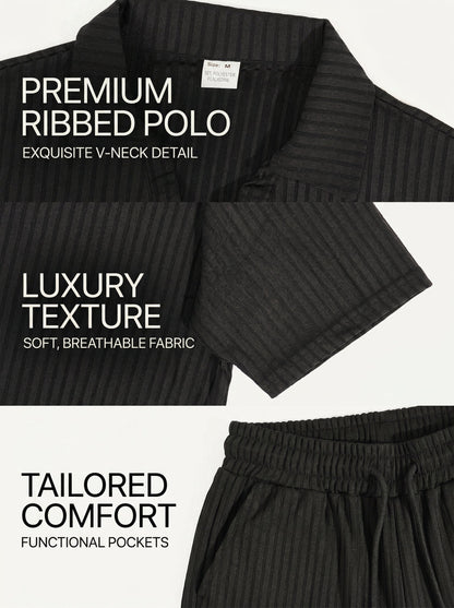 KZZ Men's Two-Piece Jacquard Knit Casual Set