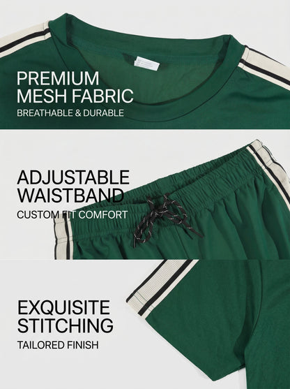 KZZ Men's Solid-Color T-Shirt and Drawstring-Waist Trousers Two-Piece Set