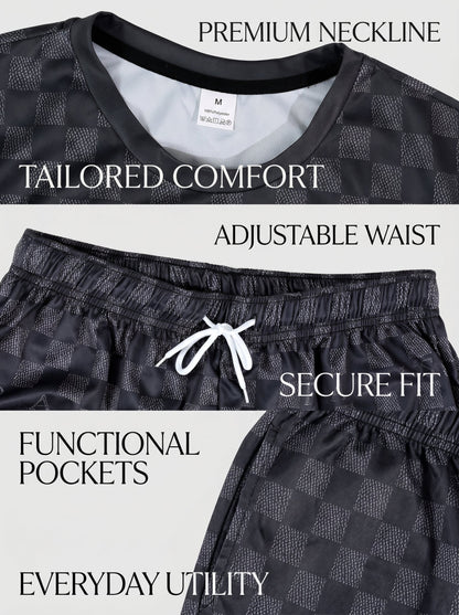 KZZ Men's Crew Neck Short-Sleeve T-Shirt and Shorts Set