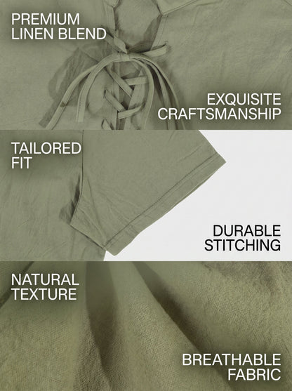 KZZ Men's summer linen stand-up collar short-sleeved shirt
