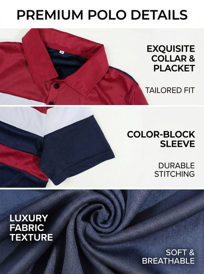 KZZ Men's Colorblock Short Sleeve Polo Shirt