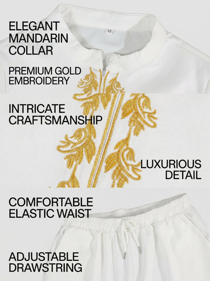 VVZ Long-Sleeve Embroidered Stand-Collar Shirt and Casual Trousers