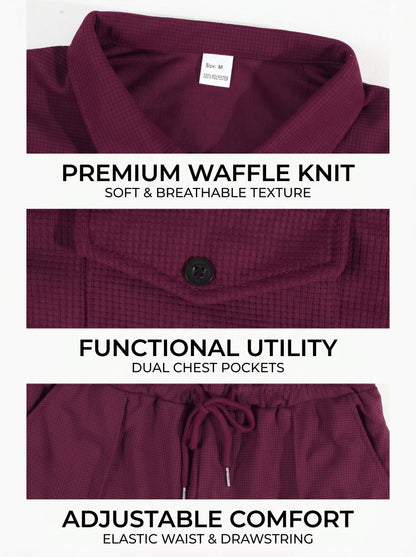 KZZ Men's Business-Casual Waffle-Knit Short-Sleeve Shirt and Shorts Set