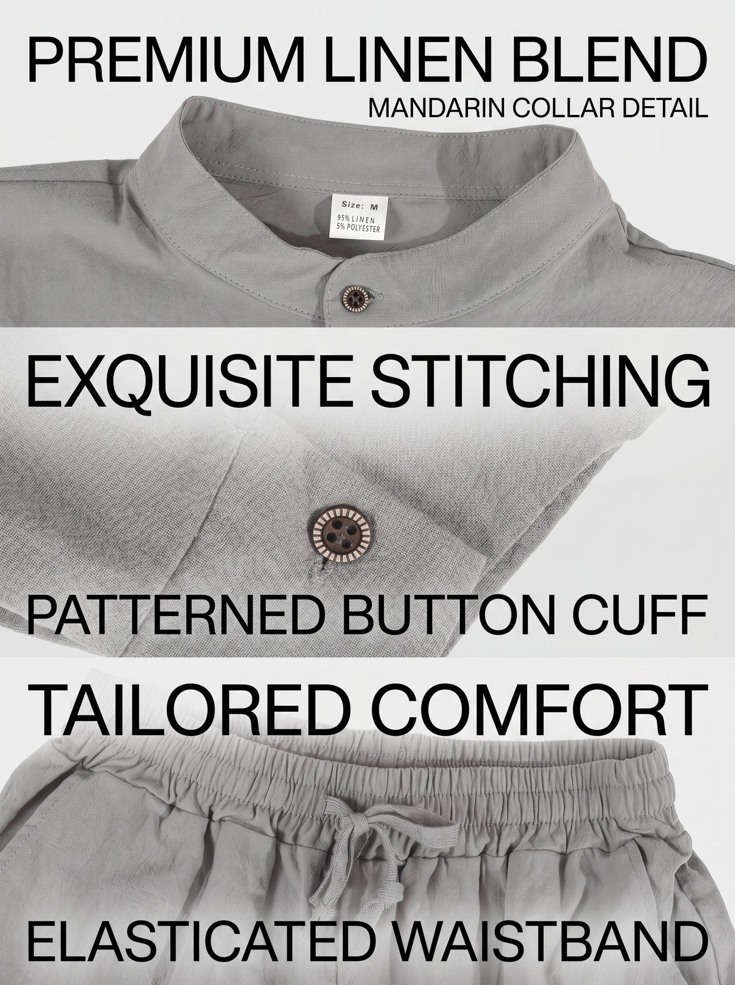 KZZ Men's Long-Sleeve Button-Down Shirt and Straight-Leg Drawstring Trousers Set