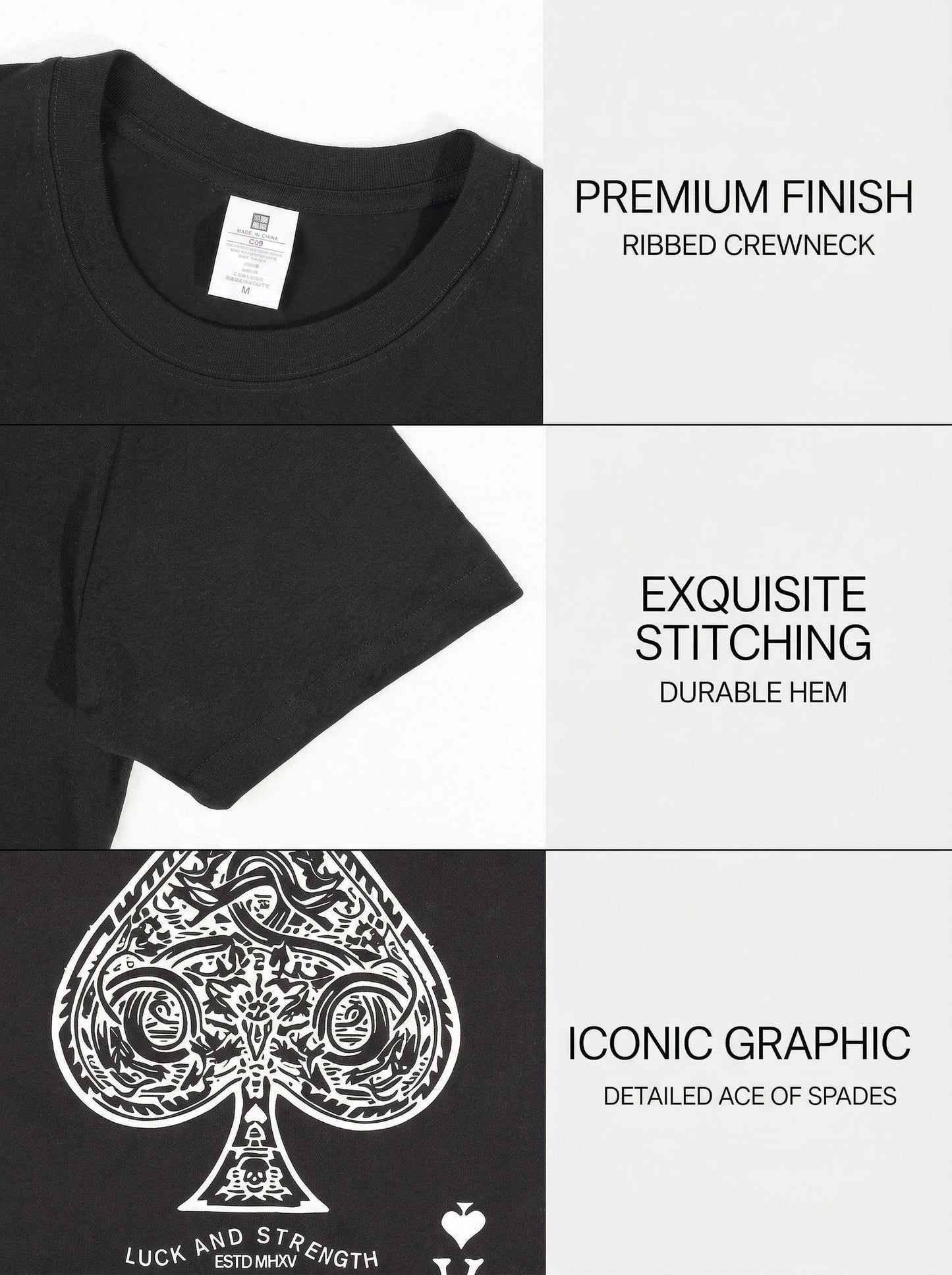 KZZ Men's Ace Of Spades Print Short Sleeve Tee