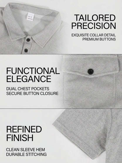 KZZ Men's Business-Casual Athletic-Style Waffle-Knit Solid-Color Short-Sleeve Polo Shirt