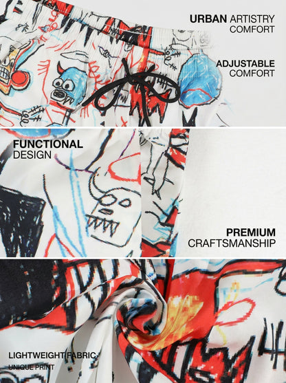 KZZ Men's summer graffiti print sports shorts
