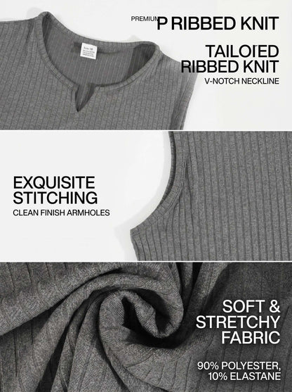 KZZ Solid-Color V-Neck Sleeveless Pullover Vest T-Shirt