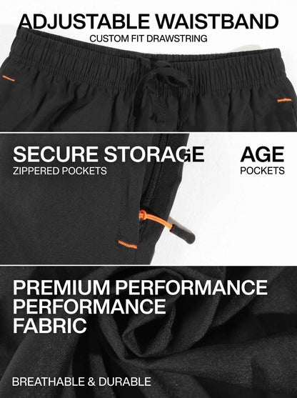 KZZ Men's Solid-Color Athletic Shorts with Zipper Pockets