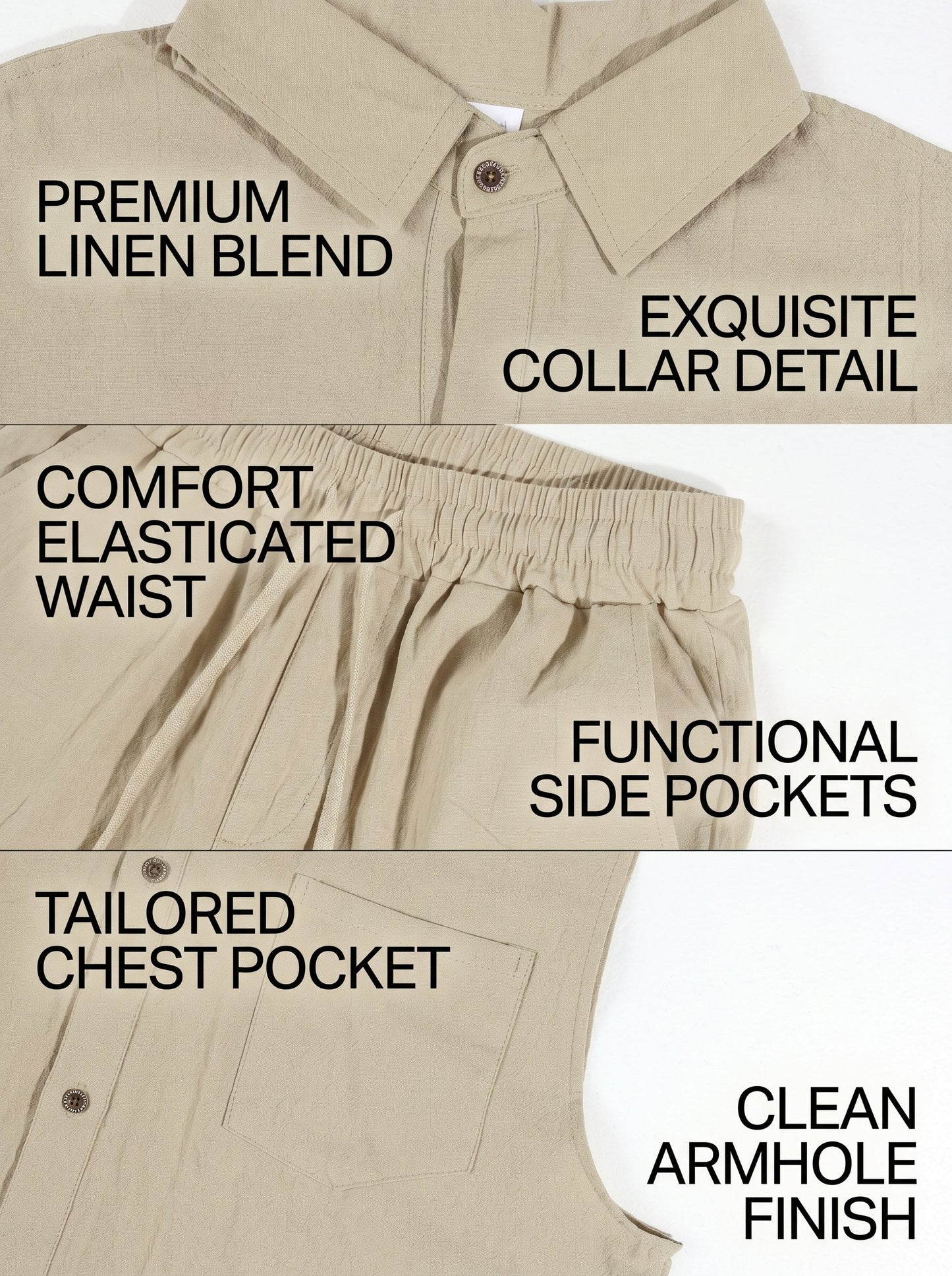 KZZ Casual-Chic Lapel Sleeveless Shirt and Shorts Set