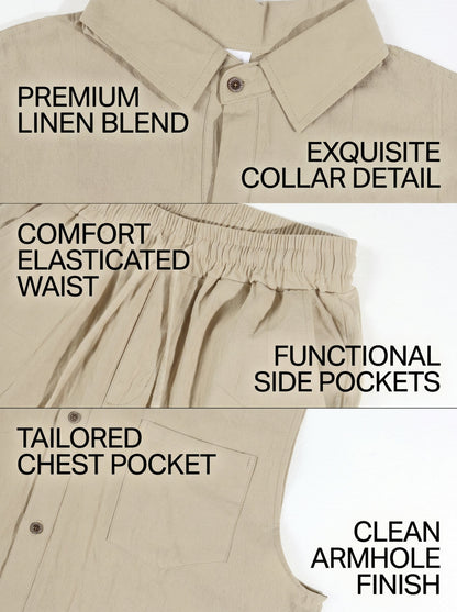 KZZ Casual-Chic Lapel Sleeveless Shirt and Shorts Set