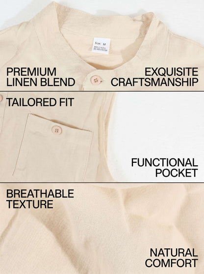 KZZ Men's Sleeveless Slim-Fit Casual Linen-Blend Shirt