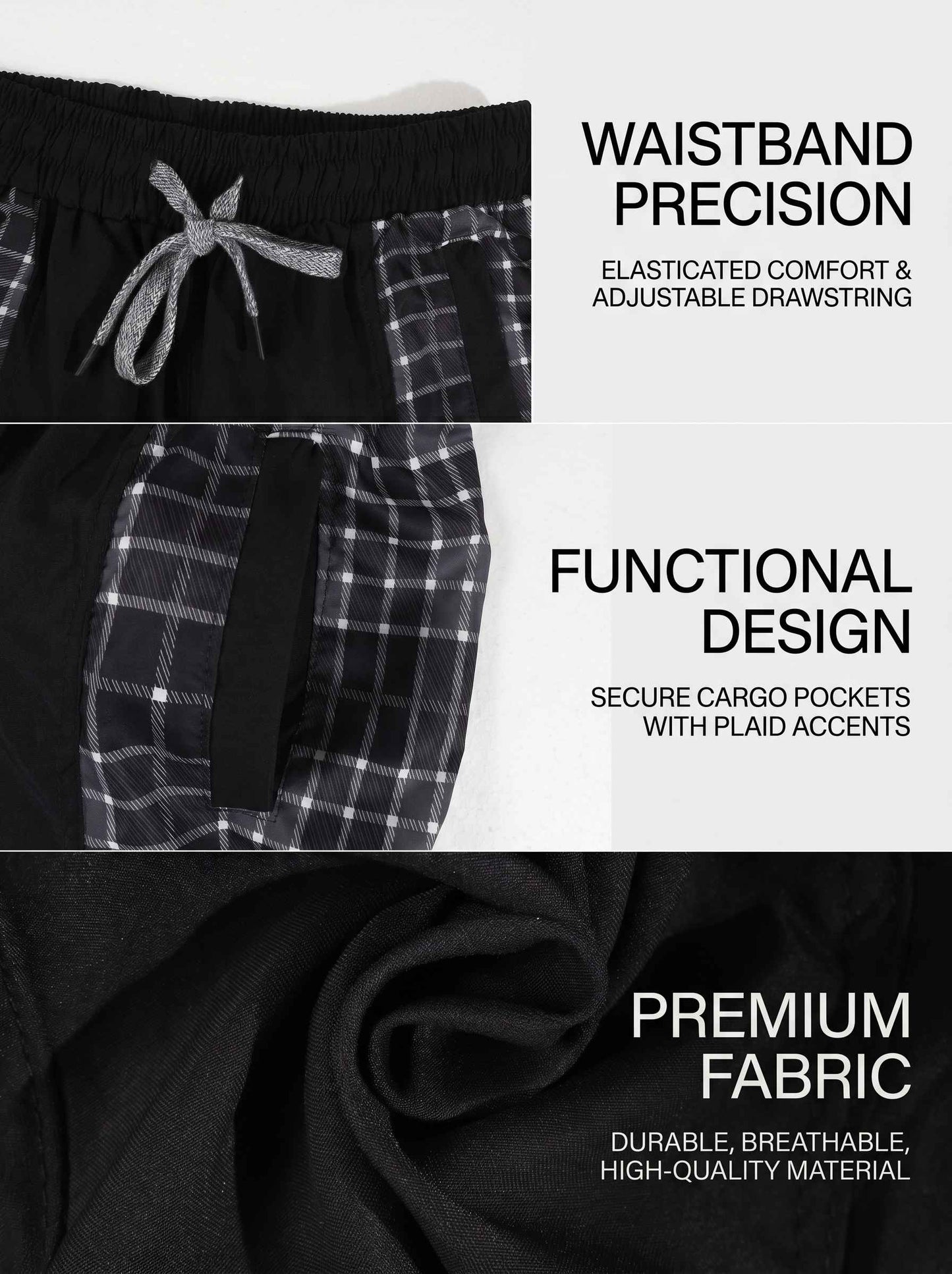 KZZ Men's Summer Plaid-Paneled Casual Shorts