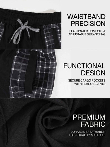 KZZ Men's Summer Plaid-Paneled Casual Shorts