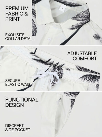 KZZ Men's Tropical Palm Tree Print Outdoor Casual Set