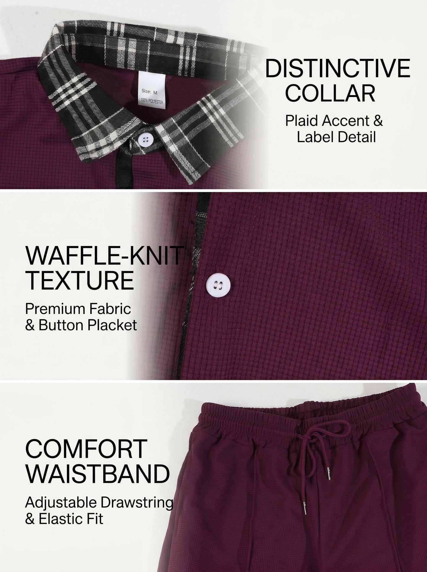 KZZ Color-block Waffle-knit Short-sleeve Top & Pants Set