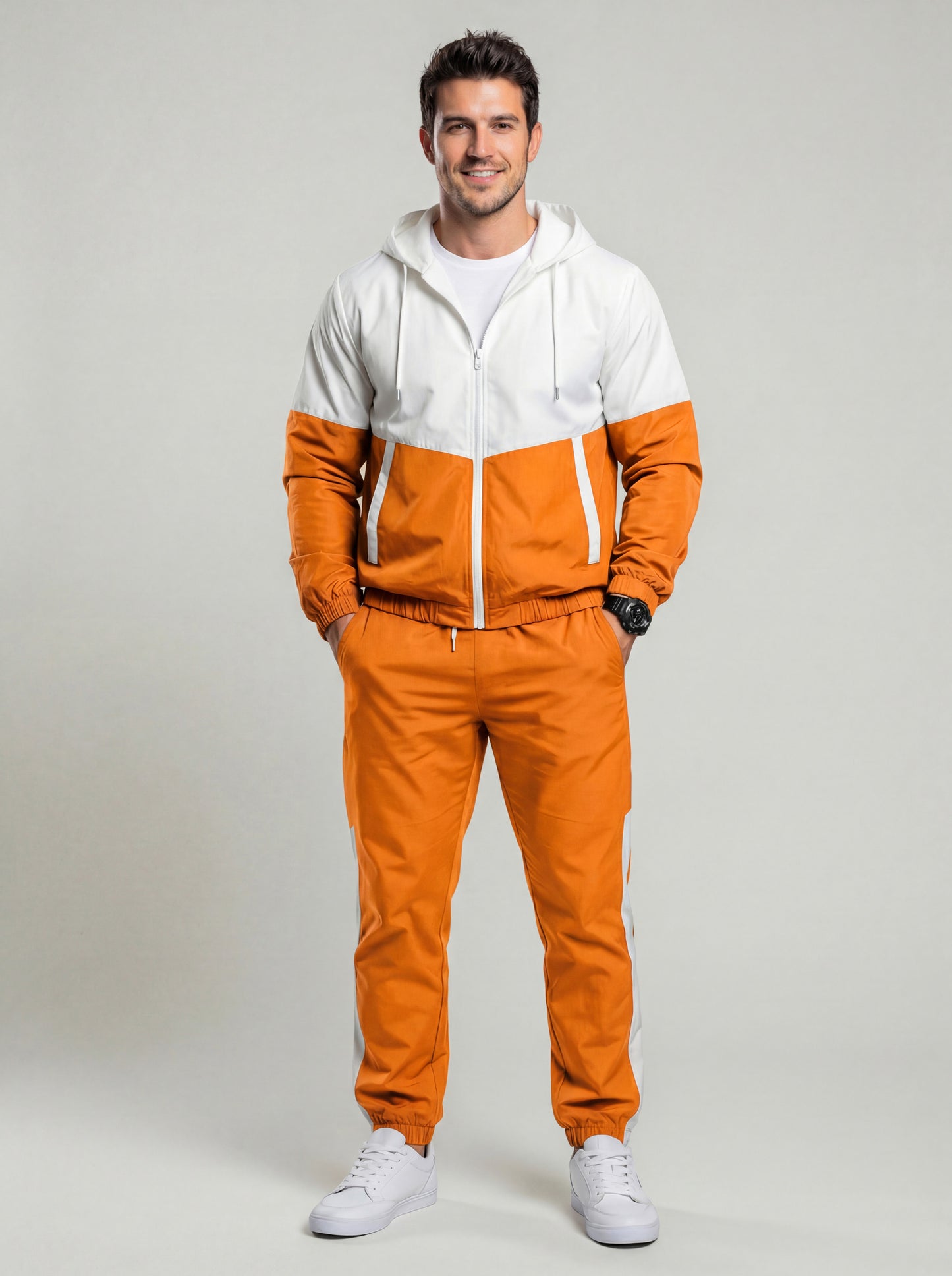 KZZ patchwork jacket and casual sports pants two-piece set