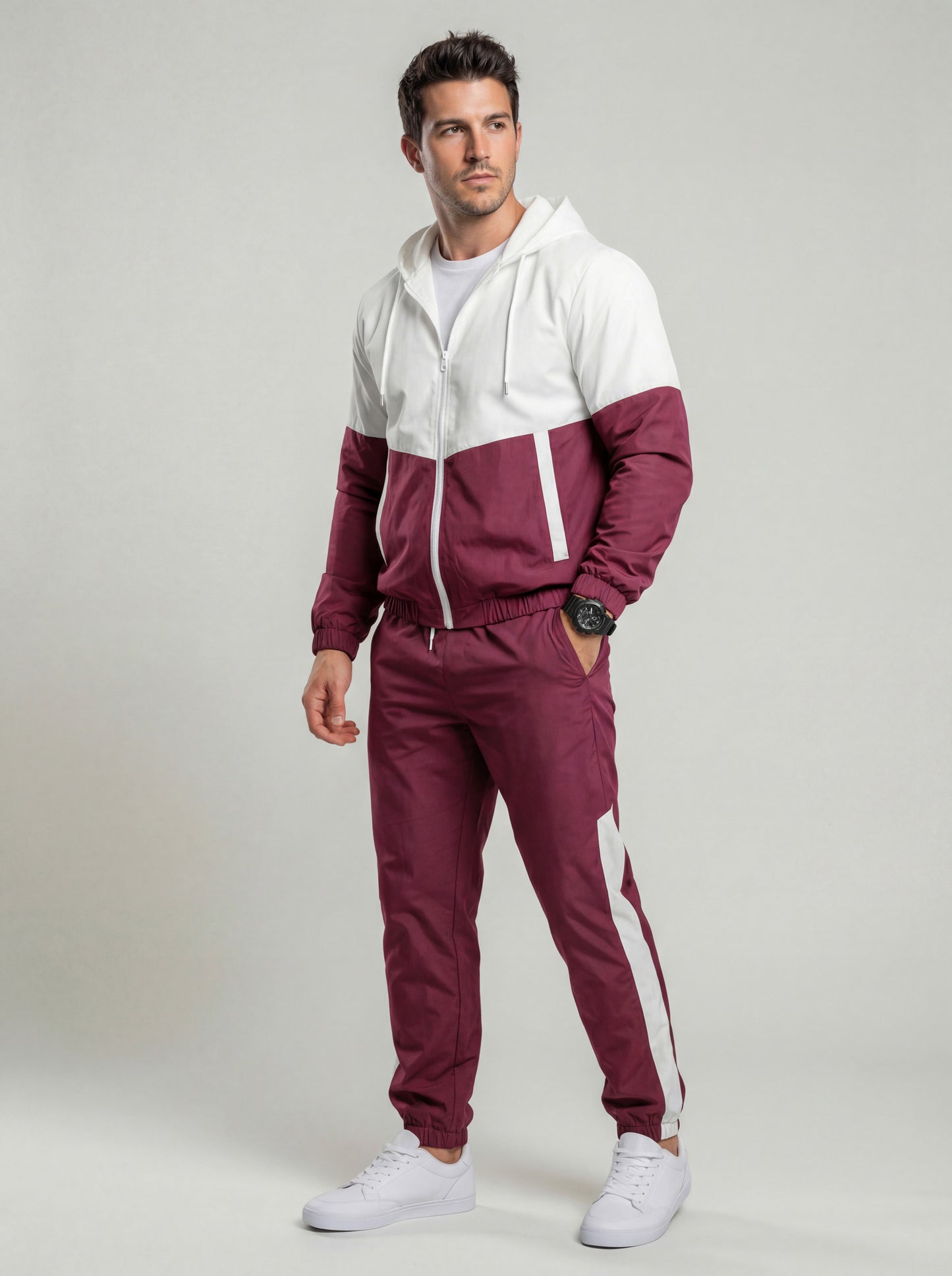 KZZ patchwork jacket and casual sports pants two-piece set