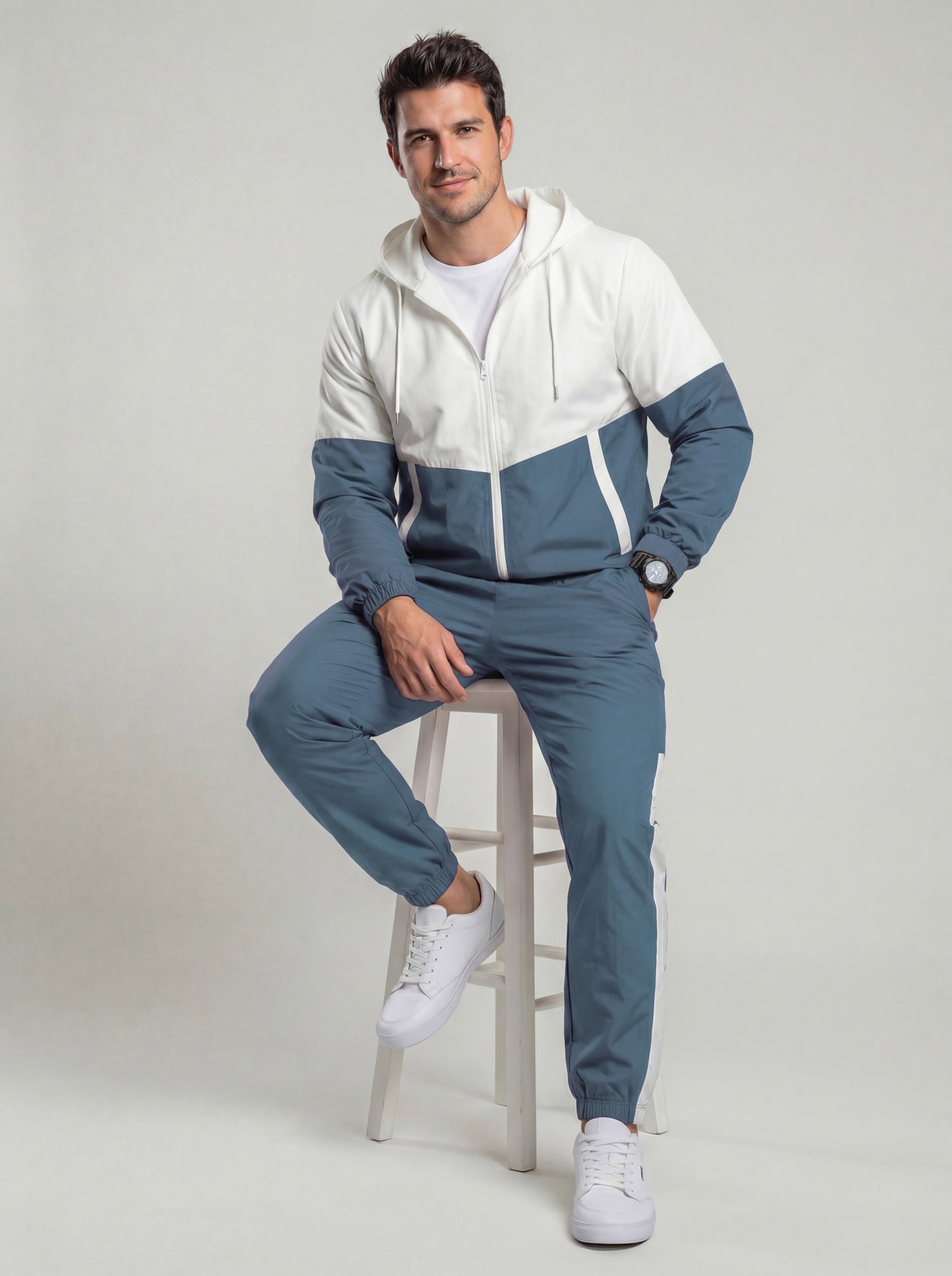 KZZ patchwork jacket and casual sports pants two-piece set